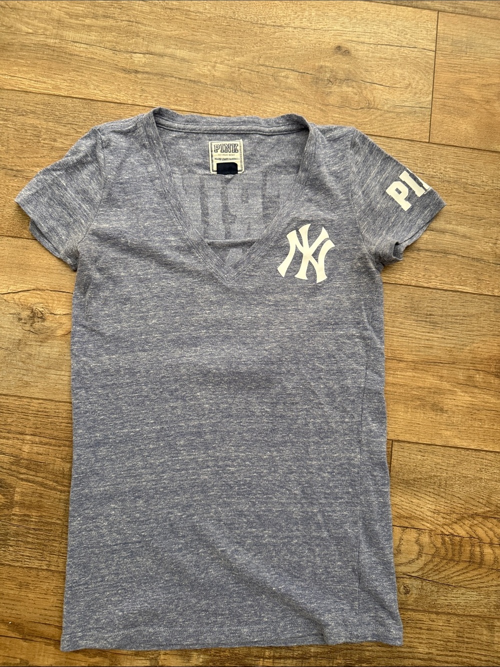 PINK Victoria's Secret Heather Blue New York Yankees V-Neck Tee S